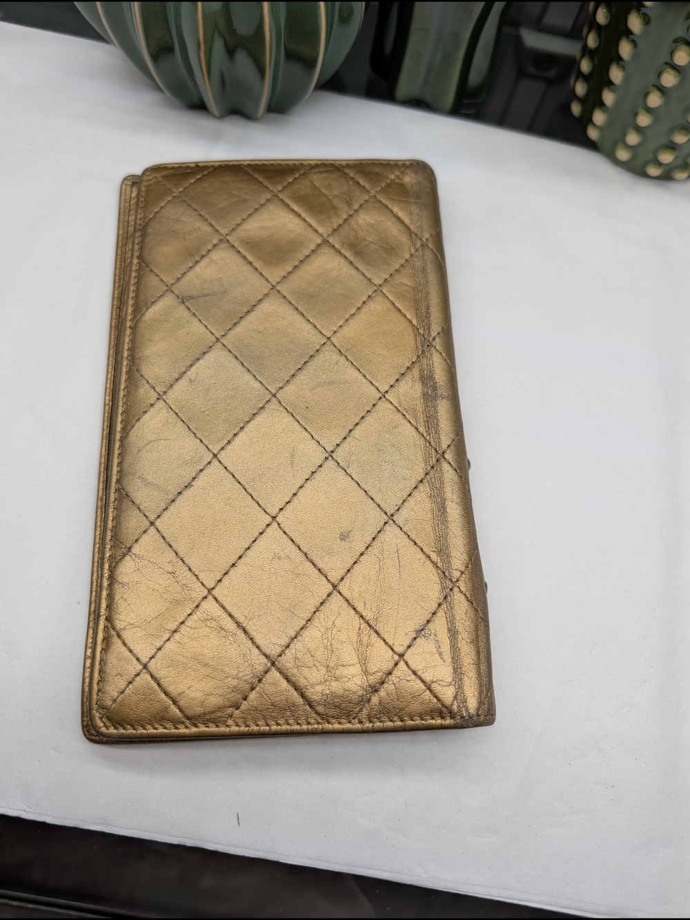Chanel Quilted CC Wallet in Metallic Gold W/Authenticity Card - Picture 9 of 11